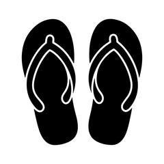 Simple black silhouette icon of a pair of flip flops.