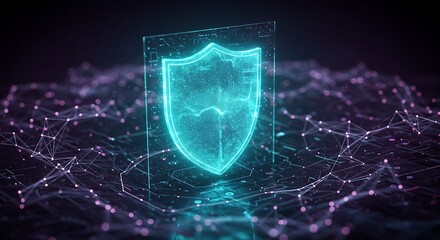 Dynamic glowing security shield safeguarding vital digital information across a futuristic interconnected network infrastructure against cyber threats