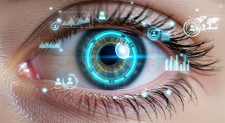 Futuristic digital eye scan capturing data in a high-tech vision interface