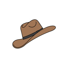 A stylish brown fedora hat with a black band is isolated on a white background, perfect for fashion illustrations and designs with a vintage touch.
