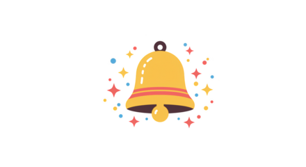 Festive yellow bell icon with colorful sparkles illustration featuring sign, update, colorful, design, illustration, communication concept design for