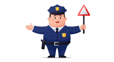 Friendly Cartoon Police Officer Directing Traffic illustration featuring street, directing traffic, police, hand, public, gesture concept