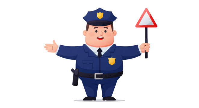 Friendly Cartoon Police Officer Directing Traffic illustration featuring street, directing traffic, police, hand, public, gesture concept