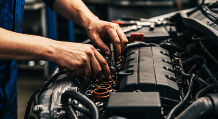 Obraz premium Skilled Mechanic Working on a Car Engine