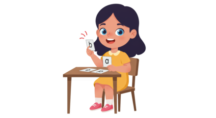 Girl Learning Alphabet with Cards illustration featuring development, desk, illustration, education, school, childhood concept design for modern creative