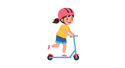 Girl Riding Scooter with Helmet 1 illustration featuring playing, vehicle, cartoon, cute, fun, cheerful concept design for modern