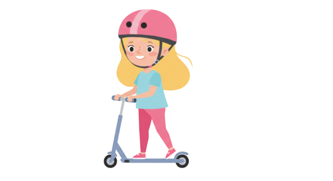 Girl Riding Electric Scooter with Safety Helmet illustration featuring child, outdoor, lifestyle, modern, drawing, cartoon concept design