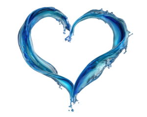 Heart shape water wave blue liquid splash nature element love symbol isolated on transparent background creative design refreshing and dynamic romantic feeling
