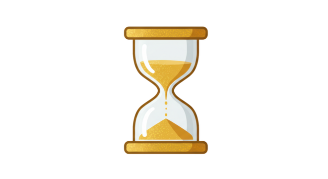 Golden hourglass timer isolated on white background illustration featuring measure, equipment, timer, urgency, old, running