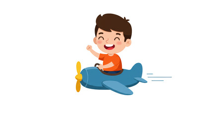 Happy Boy Flying Airplane Illustration illustration featuring positive, movement, white, design, cartoon, happy concept design for
