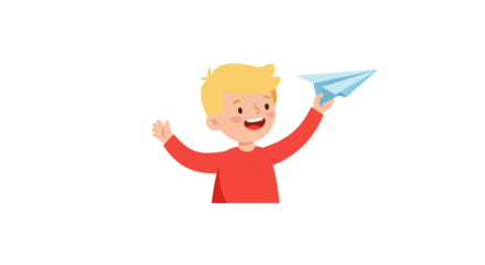 Happy Boy Playing with Paper Airplane 1 illustration featuring cartoon, child, red, preschooler, illustration, cute concept design