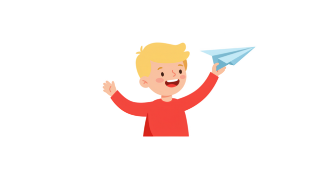 Happy Boy Playing with Paper Airplane 1 illustration featuring cartoon, child, red, preschooler, illustration, cute concept design