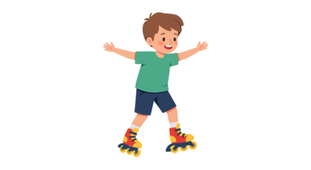 Happy Boy Roller Skating Outdoors Fun Activity illustration featuring wheels, energy, children, cheerful, movement, childhood concept