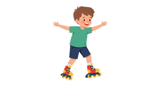 Happy Boy Roller Skating Outdoors Fun Activity illustration featuring wheels, energy, children, cheerful, movement, childhood concept