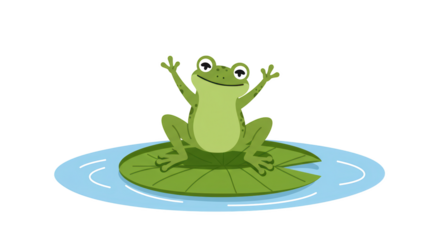 Happy Cartoon Frog on Lily Pad illustration featuring art, cute, waving, white, image, green concept design for