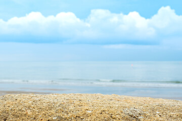 Nature of the ocean and blue sky Summer with sunshine, sandy beaches, clear blue waters sparkling against the blue sky. on an island with good ecology and environment Background for summer vacation