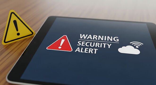 Digital security alert warning notification on smartphone screen with cloud icon