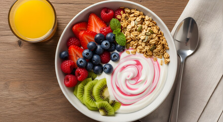 Fresh Fruit Parfait Bowl with Yogurt and Granola