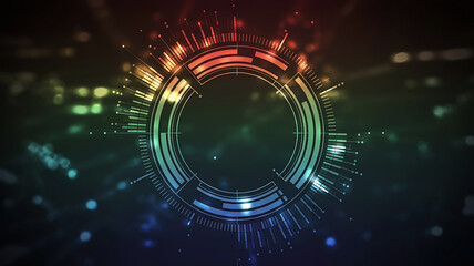 Obraz premium Abstract futuristic glowing circular portal with vibrant rainbow spectrum light emanating outwards against a dark background