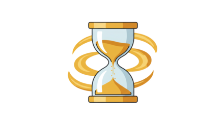 Hourglass with swirling golden energy illustration featuring flat, minimalist, sand, yellow, conceptual, classic concept design for modern