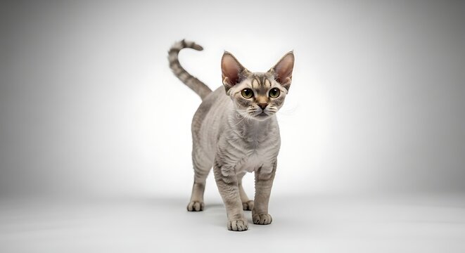 Elegant Devon Rex Cat Lying Peacefully on Smooth Studio Floor