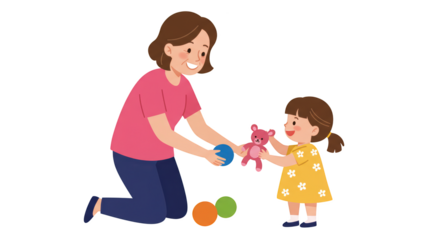 Mother and Daughter Playing Together illustration featuring ball, playful, innocent, love, giving, cheerful concept design for modern creative