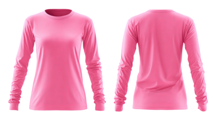 Front and back view of a vibrant pink long-sleeve shirt