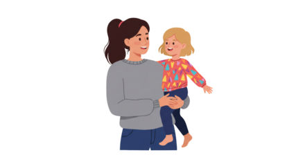 Mother Carrying Daughter Illustration illustration featuring women, affectionate, parenting, illustration, mother, smiling concept design for modern creative stock