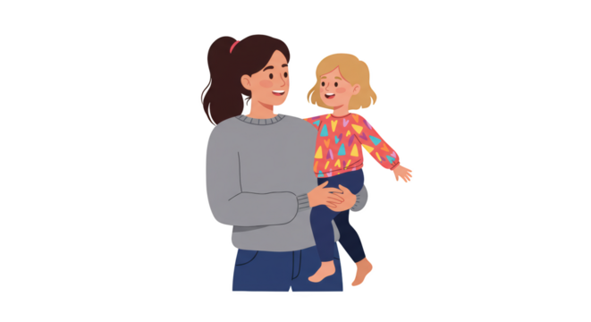Mother Carrying Daughter Illustration illustration featuring women, affectionate, parenting, illustration, mother, smiling concept design for modern creative stock