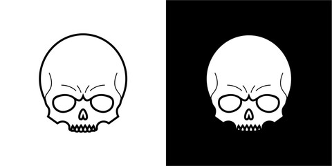 Simple black and white skull graphic design.