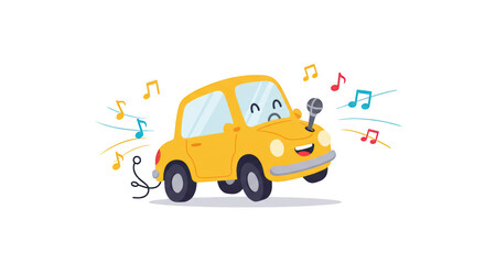 Fototapeta premium Singing Car with Musical Notes illustration featuring car, music theme, melody, drawing, learning, childrens concept design for modern