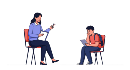 Student Counseling Session with Teacher illustration featuring support, counseling, performance, stress, background, tablet concept design for