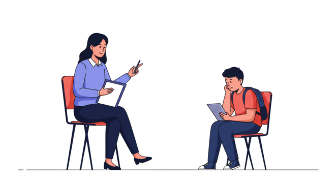 Student Counseling Session with Teacher illustration featuring support, counseling, performance, stress, background, tablet concept design for - Powered by Adobe