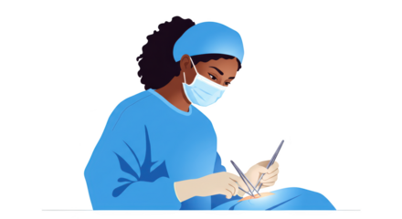 Surgeon Performing Surgical Procedure with Instruments illustration featuring health, mask, saving, african, clinic, anatomy concept design for