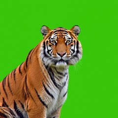 Fototapeta premium Foto Harimau di Background Hijau Cerah