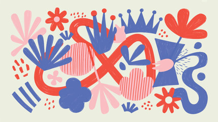 Fototapeta premium Vector art of colorful abstract illustration with floral and crown elements on a light background
