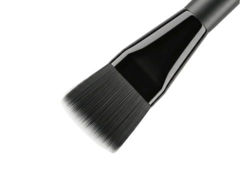 Close-up of a professional flat top foundation makeup brush on a transparent background