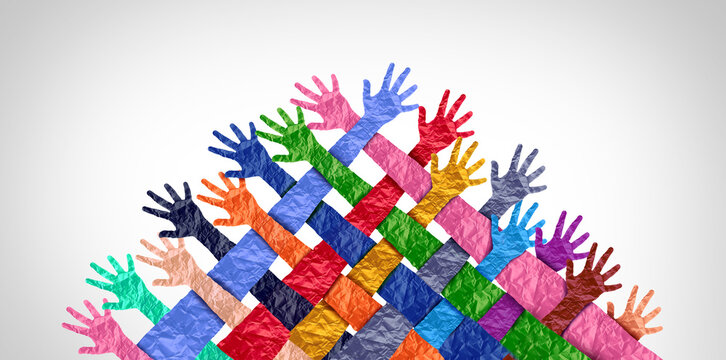 Together As A Strong Community and team cooperation or connected support as representation of belonging and a culturally rich society tied in unity in harmony and collective effort.