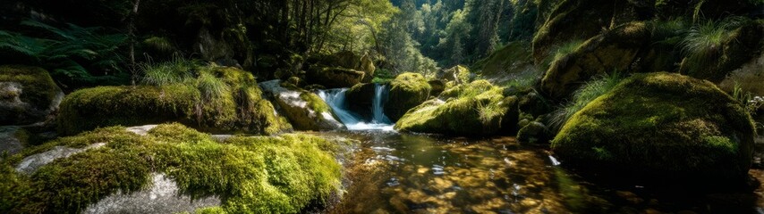 Fototapeta premium Serene stream adventure forest hdr panorama