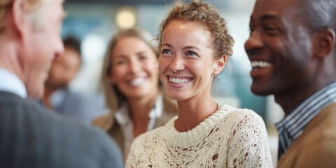Obraz premium Connection between diverse people exchanging ideas in an editorial-style setting, neutral background