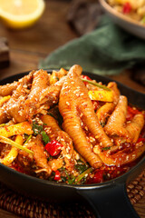 Spicy Phoenix Chicken Claws Hot Pot with Fresh Lemon and Sour Sauce Asian Cuisine