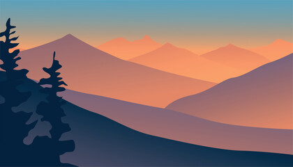 Abstract landscape poster. Modern art print with mountain landscape and nature. Vector illustration.