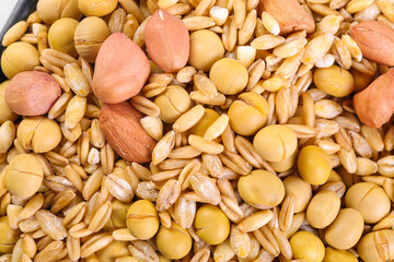 Five Grain Cereal Mix with Peanuts and Soy Beans for Healthy Breakfast Congee on White Background