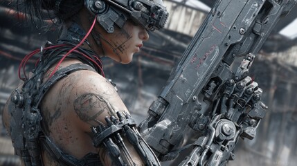 Fototapeta premium Cyberpunk woman with weapon