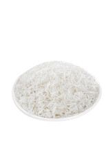 White Long Grain Basmati Rice in Bowl Isolated on White Background