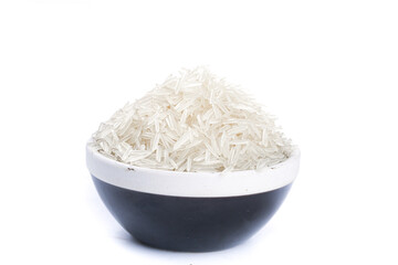 Bowl of Long Grain White Rice on White Background