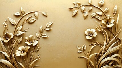 Vibrant 3D Floral Background with Golden Grass and Stucco Elements