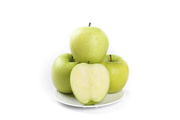 Fresh Aomori Wanglin Green Apples on White Plate - Japanese Premium Fruit Variety