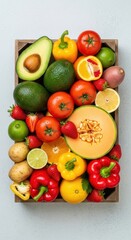 Vibrant Assortment of Fresh Produce in a Wooden Crate Still Life View