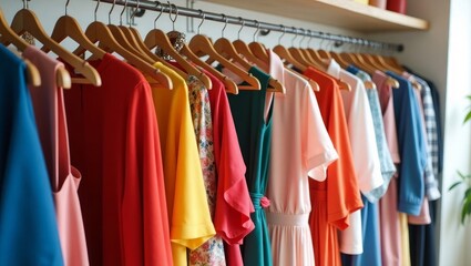Colorful Clothes on Hangers in Fashion Store &ndash; Modern Retail Shopping Background